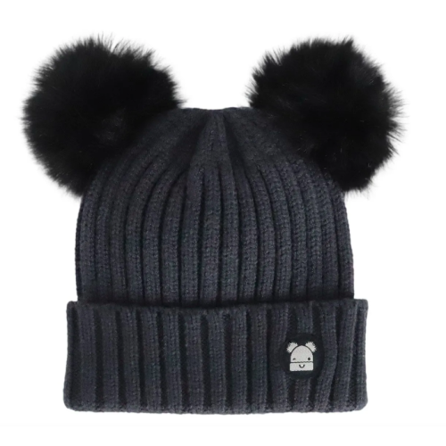 Calikids - Tuque en tricot avec 2 pompoms - Noir